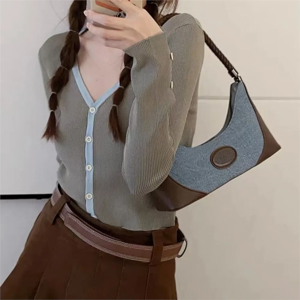 

Portable Spicy Girl Retro Denim Armpit Bag Korean Style Y2K Underarm Shoulder Bag Color Matching Niche Crescent Bags Shopping
