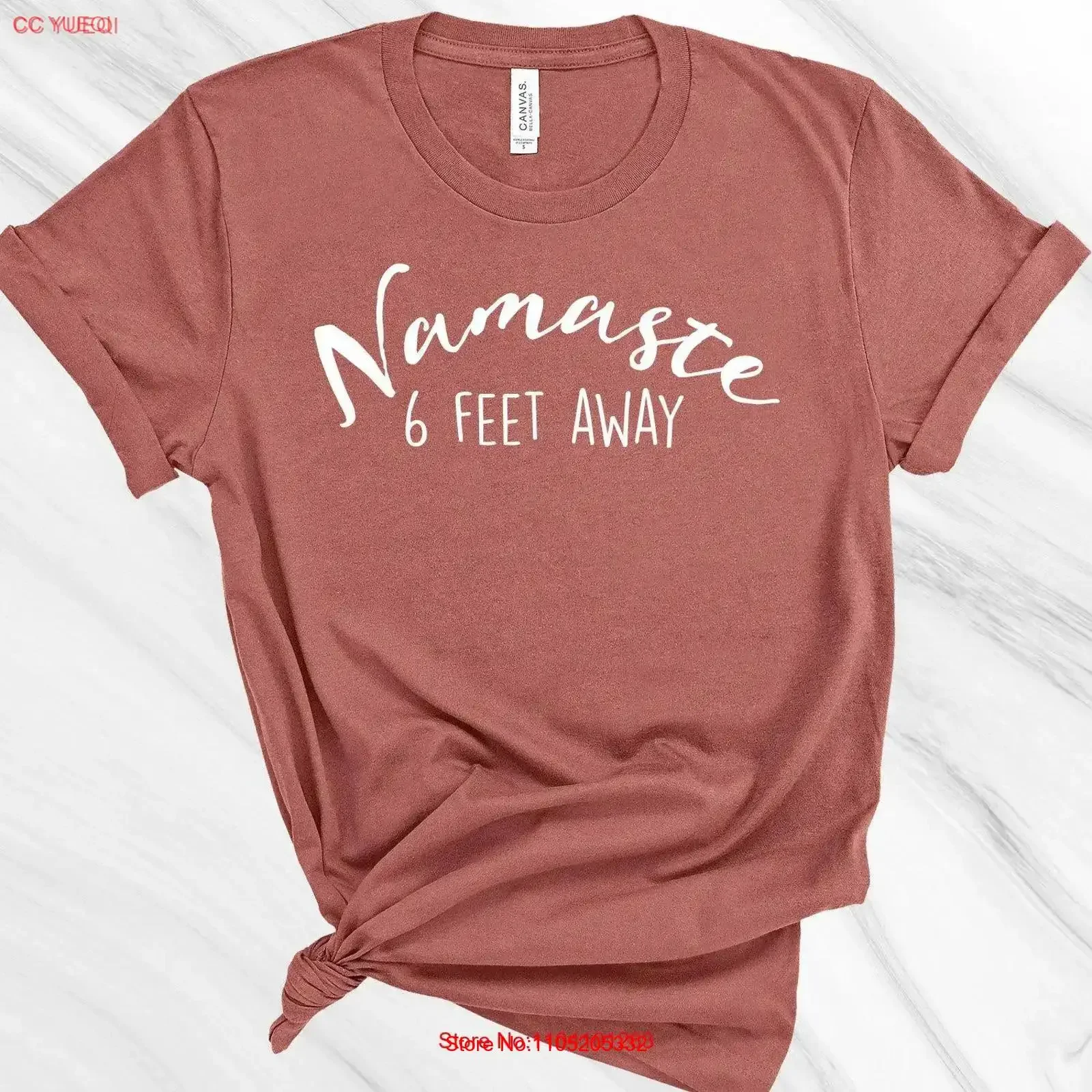Namaste 6 Feet Away T Shirt Social Distancing Quarantine IntroverT Funny Women's vintage Washed Comfortable Soft homme graphic