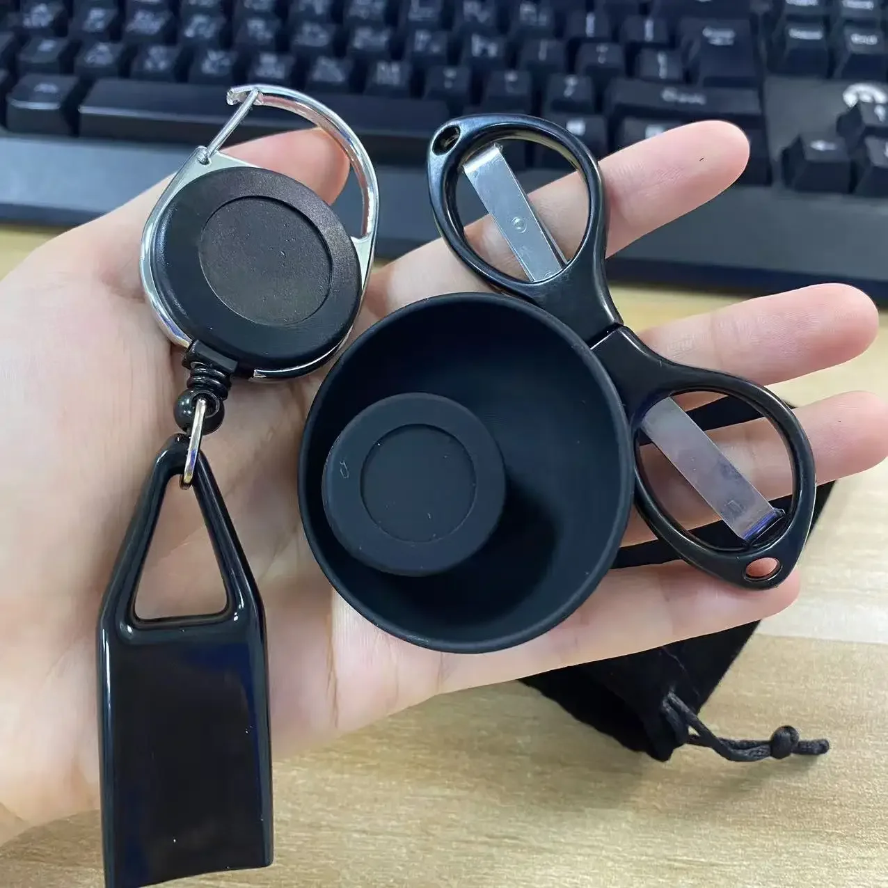 1Set Black Smoking Kit With Silicone Bowl 3ml Jar Lighter Holder Scissors Storage Bag Man Gift Smoke Accessories Easy To Carry