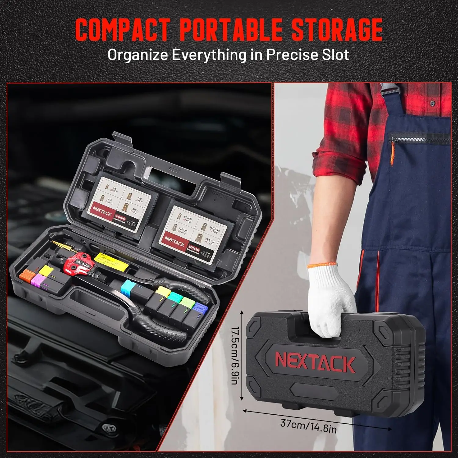 Heavy Duty Rivnut Tool Kit with Step Drill Bit, 120 Nutserts & 8 Mandrels for M5-M10 & SAE Sizes in Rugged Case