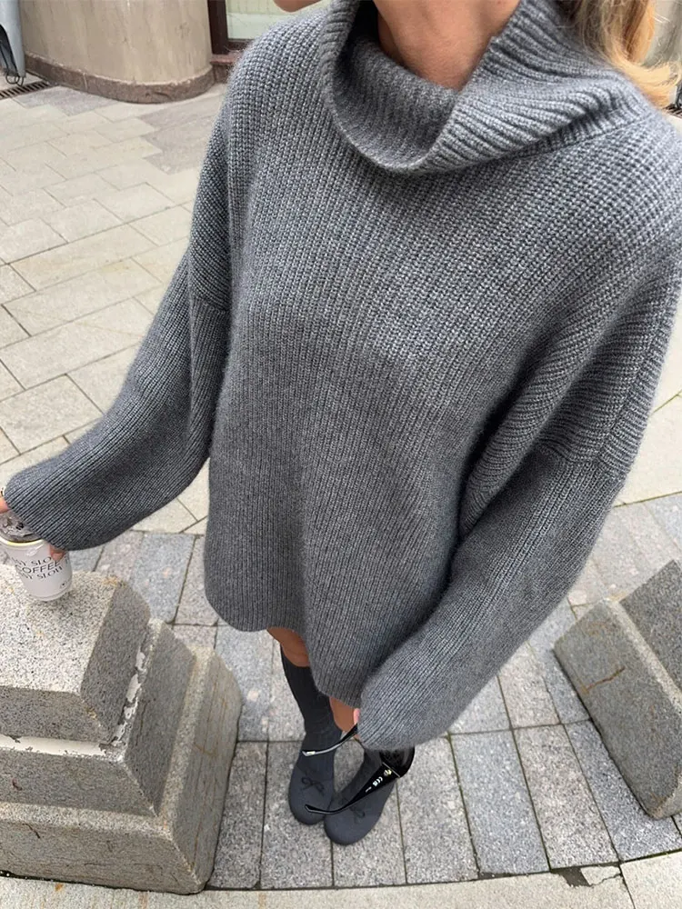 

GACVGA Turtleneck Straight Women's Pullover Sweaters Casual Patchwork Commute Long Knitwear Clothes Female Knit Top Pullover