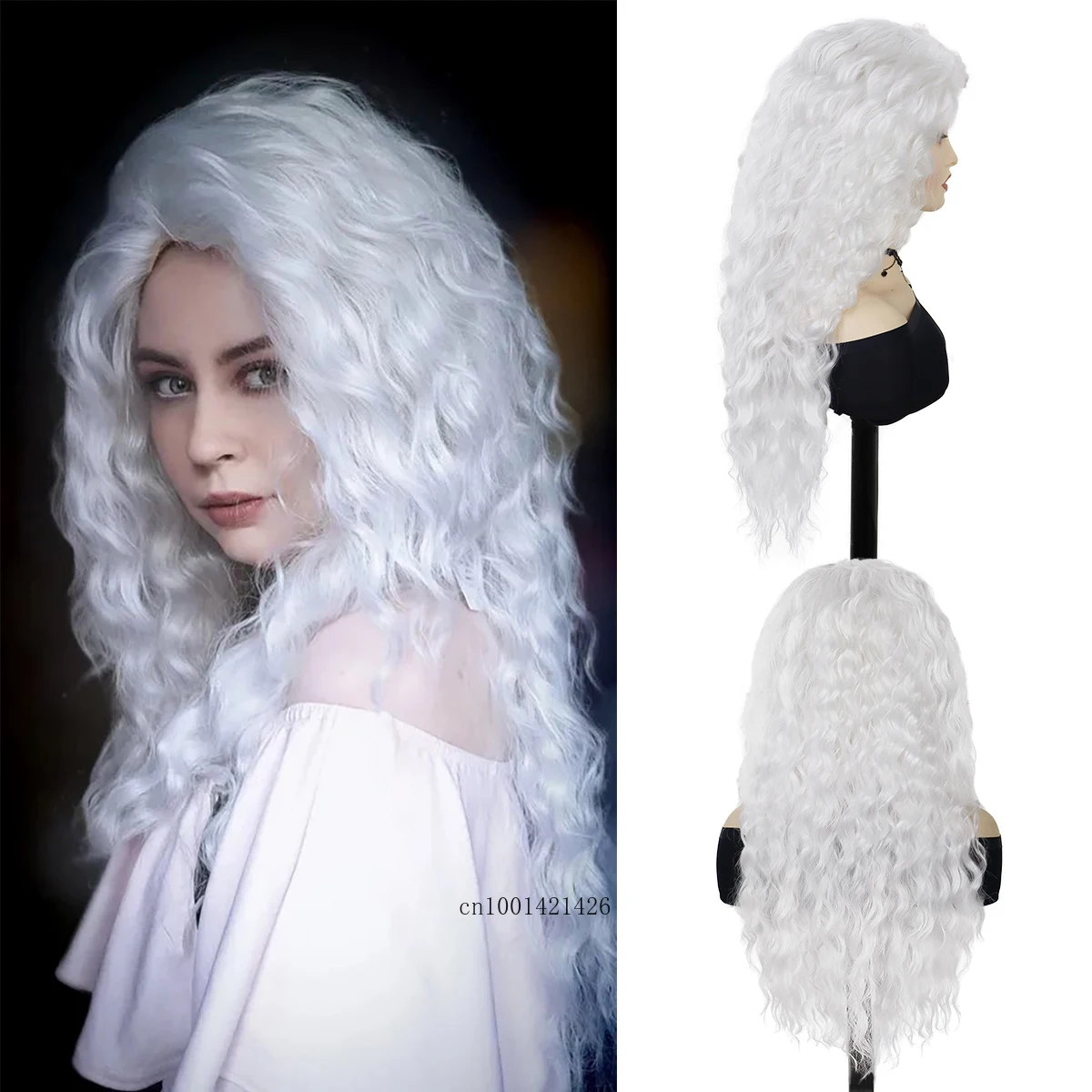 Synthetic Long Hair Pure White Wigs for Women Water Wave Wig Cosplay Drag Queen Costume Party Thick 28 inch Wigs for Girls Anime