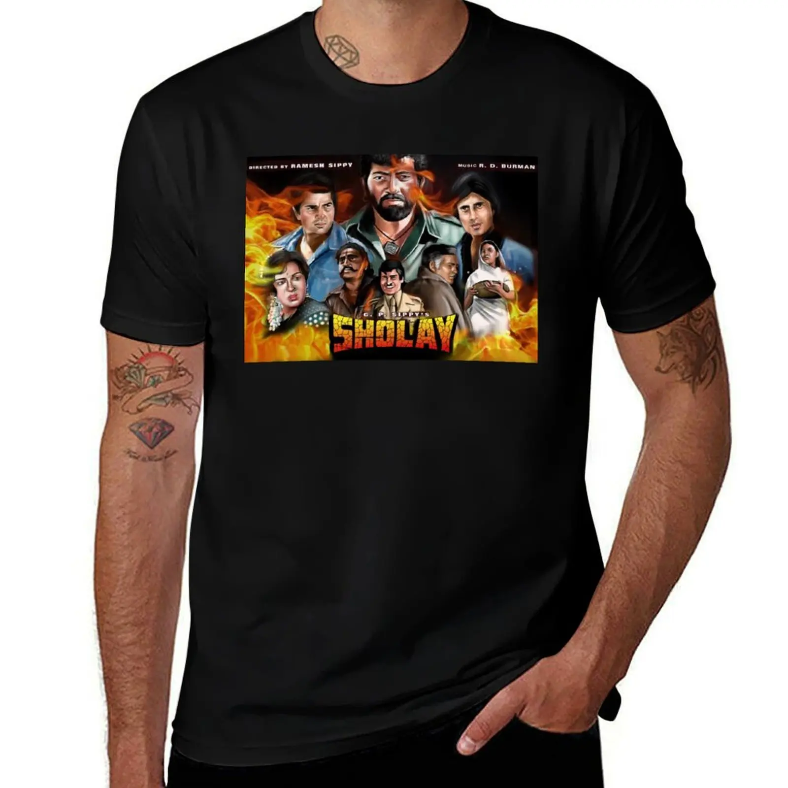 Sholay movie poster digital painting T-Shirt Utility Casual Work T-Shirt