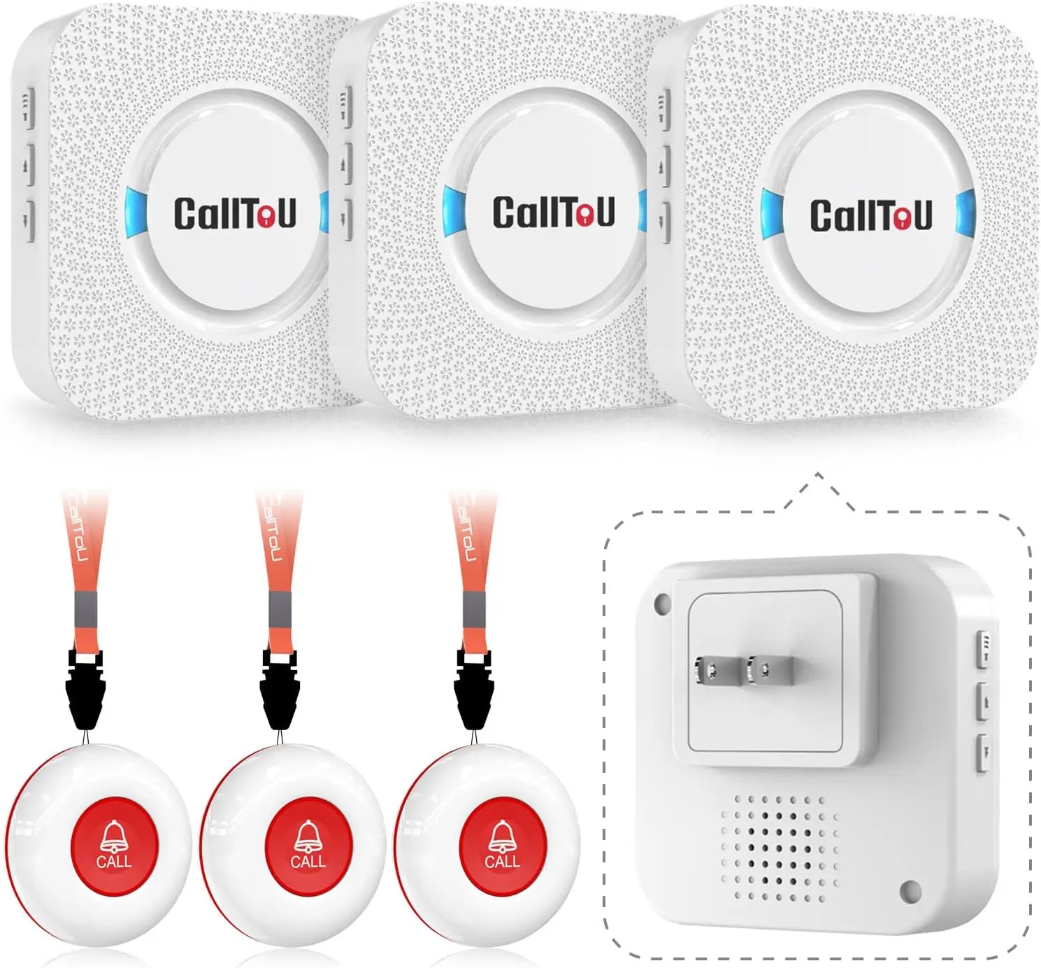 

Беспроводная система экстренного вызова для пожилых людей с 3 приемниками и водонепроницаемыми кнопками, идеально подходит для домашнего ухода