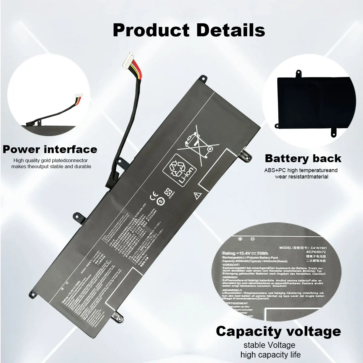 DXT NEW Laptop Battery  C41N1901 70WH For ASUS ZenBook Duo UX481FA UX481FL UX481F UX481FLY UX4000F UX4000FL 0B200-03520000