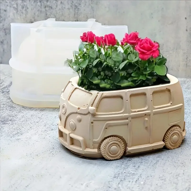 

Bus Flower Pot Silicone Mold DIY Handmade Van Car Shape Cement Candle Vessel Molds Plaster Succulent Planter Making Home Decor