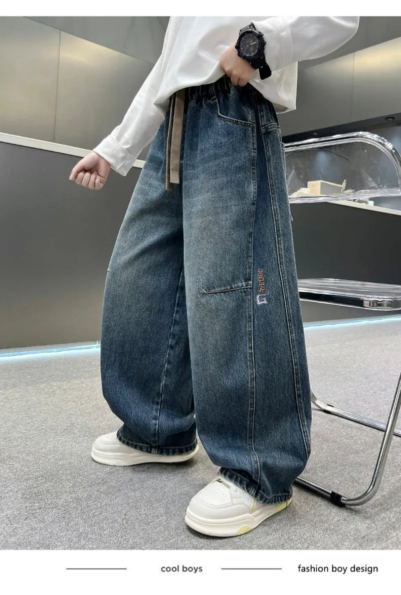 2026 Kinder-Jungen-Jeans UNITIM Herbst Kinder Jungen Gerade Denim-Hosen Lose Elastische Taille Junge Teenager Jungen Weite Hosen – Detail 13