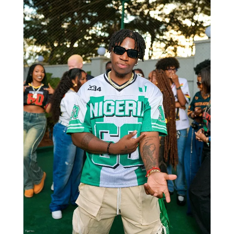 2026 Summer Nigeria Street Style Top, New Nigerian Satin V-Neck T-Shirt Men's Loose Fit Sweatshirt, Number Print, Casual T-Shirt