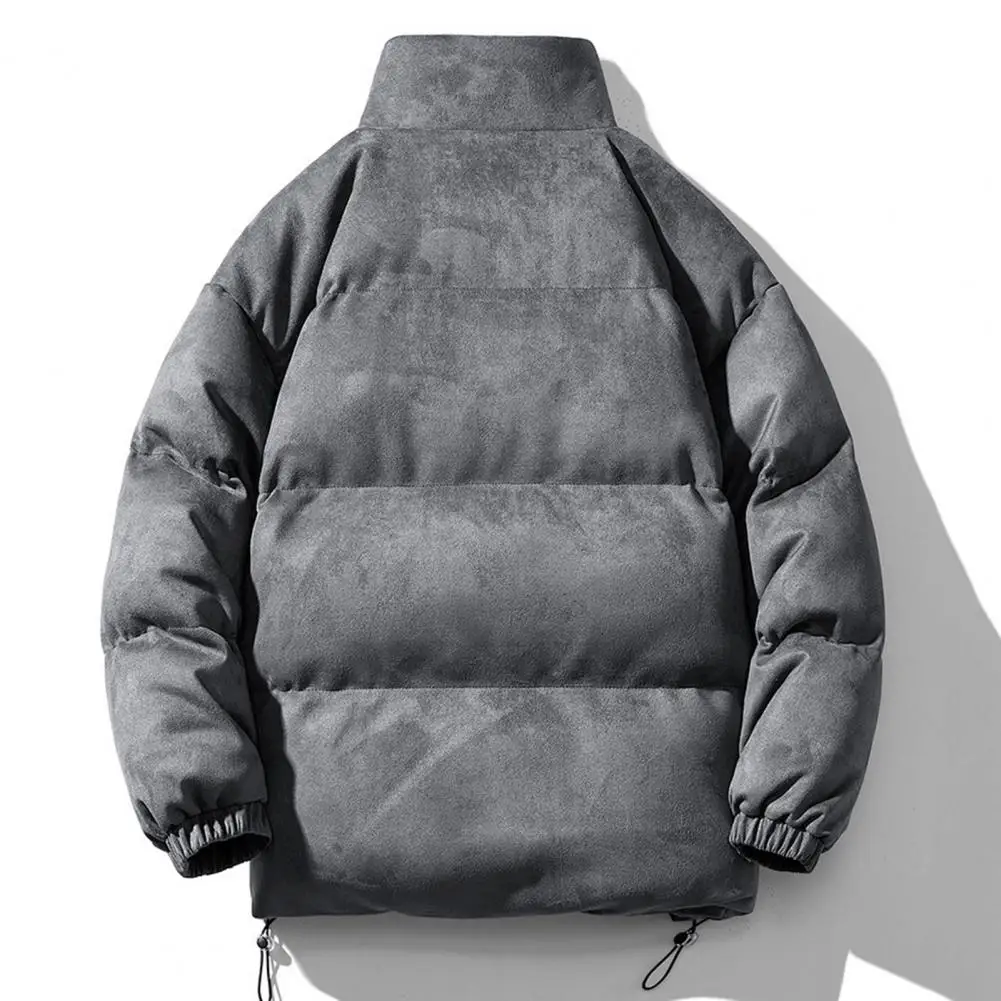 Männlich Baumwolle Mantel Einfarbig Zipper Knopfleiste Stehkragen Männer Parkas Wildleder Oberfläche Schicht Kordelzug Saum Oberbekleidung Für Winter