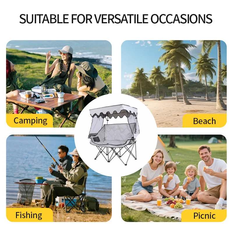 Outdoor Oxford Cloth Folding Chair Retractable Backrest Integrated Awning Canopy Portable Camping Beach Fishing Sofa Recliner
