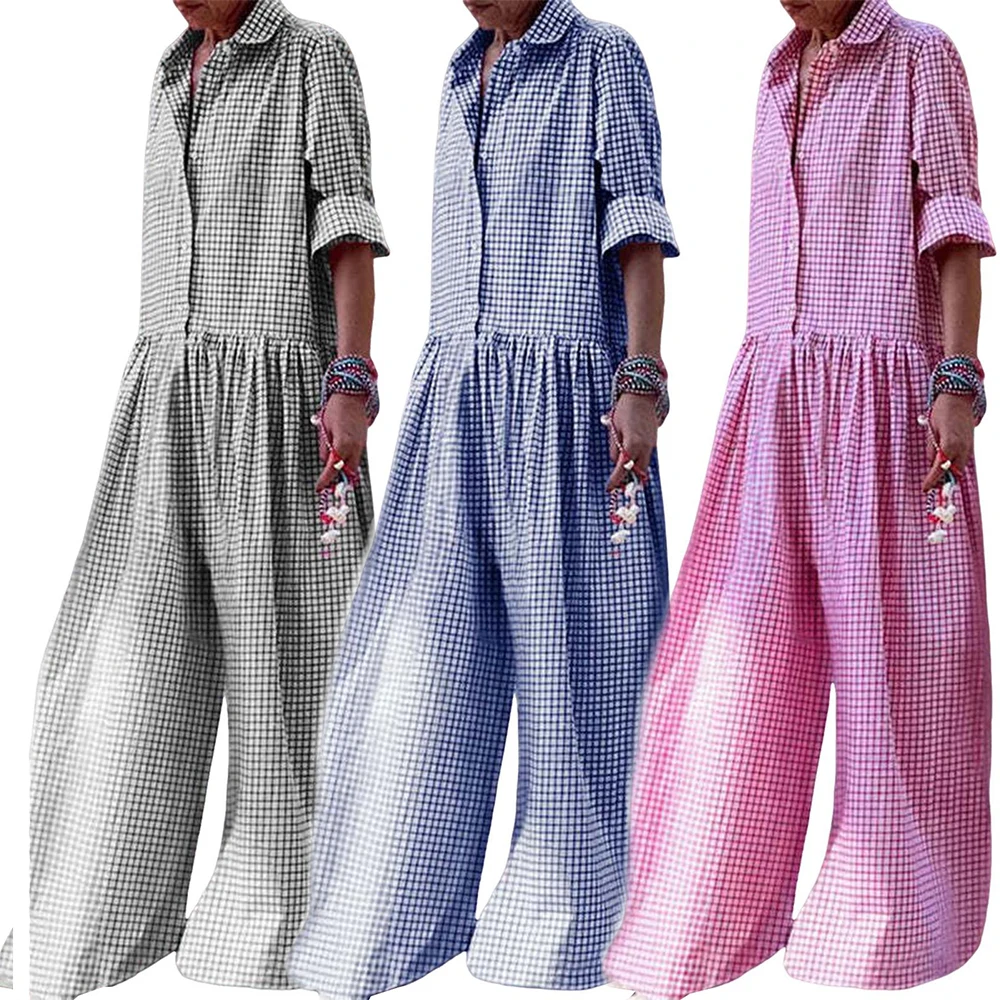 

2023 Simple Casual Cotton And Linen Jumpsuit Women V Neck Button Mid Waist Striped Bodysuit Summer Female Holiday Beach Overalls