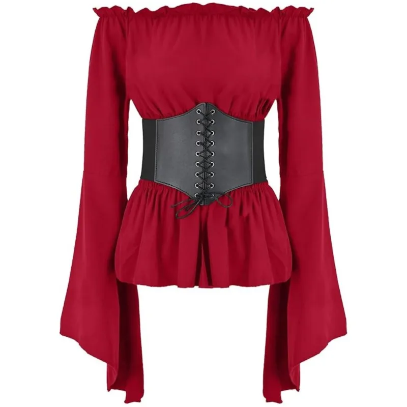 

Новая женская модная блузка с открытыми плечами и рукавами, средневековый топ с завышенной талией, женская рубашка в стиле ретро-ренессанс 2026 года