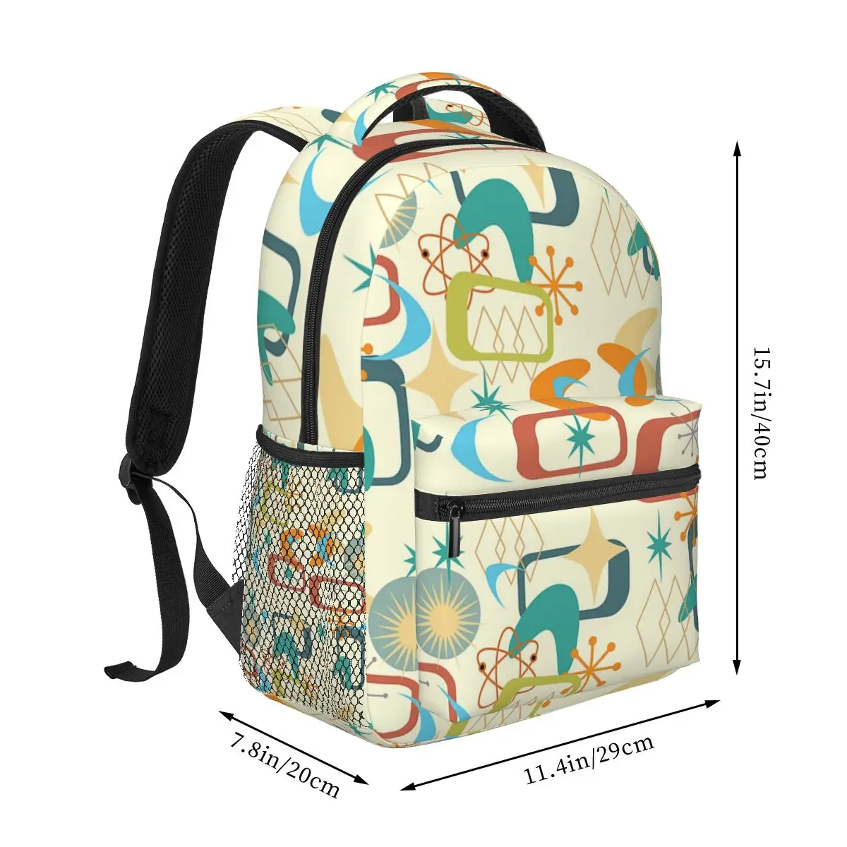 The Atomic Age - Mid Century Modern MCM -Vintage Shape Pattern Backpack Boys Girls BookBag School Bag Laptop Shoulder Bags