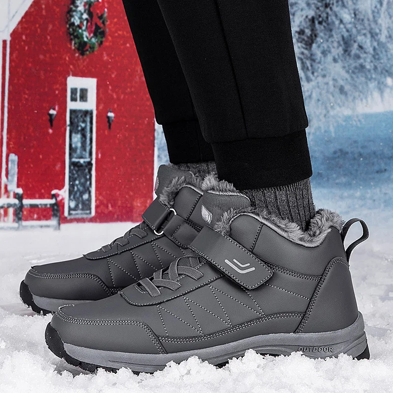 Winterstiefel für Herren aus Mikrofaser-Leder, Schneestiefel, Plüsch-Warm-Freizeitschuhe, wasserdichte Herrenstiefel, männliche Sneakers, Winter-Knöchelstiefel. – Detail 14