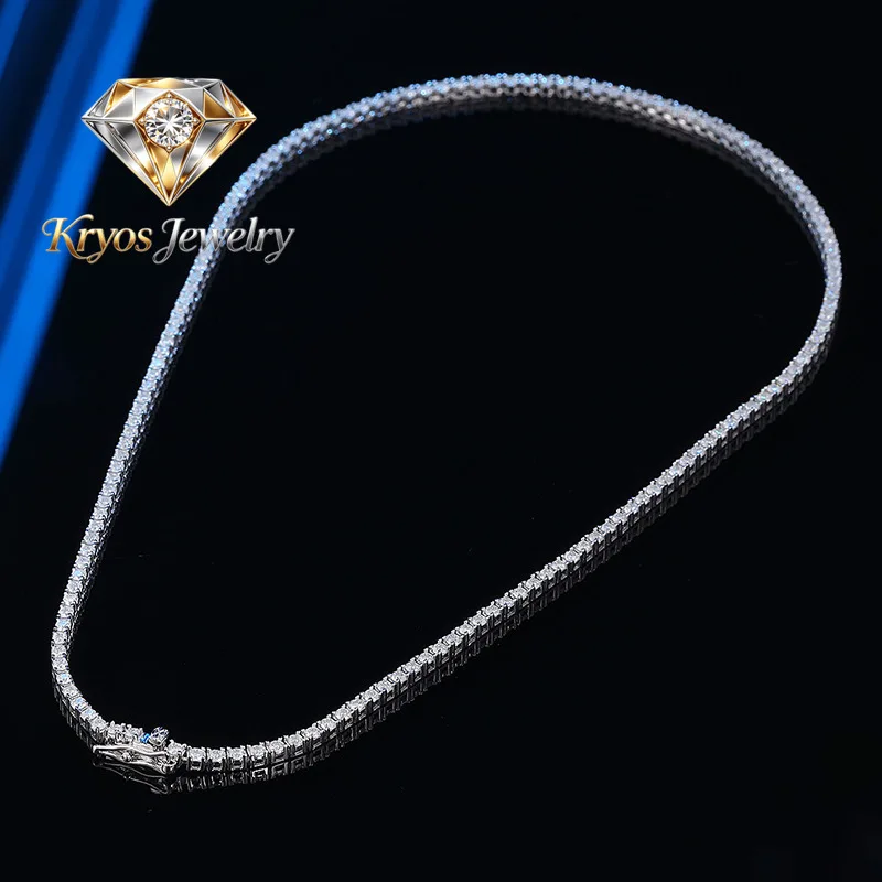 

Kryos Jewelry Luxury Solid Platinum PT950 Women's 2mm Mosane Diamond Necklace Single Row Diamond Clavicle Chain