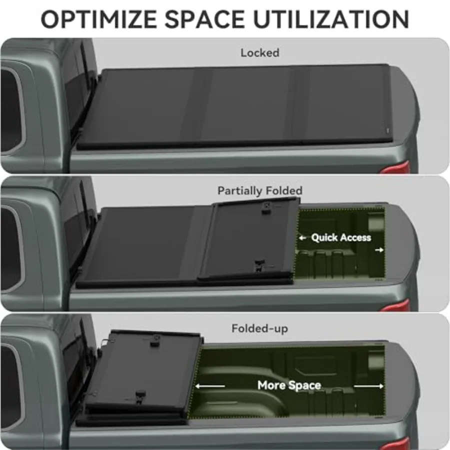 FRP غطاء سرير شاحنة ثلاثي الطي صلب تونيو لسيارة تشيفي كولورادو وجي إم سي كانيون 20152025 سرير 5.2 قدم حماية متينة ضد الطقس