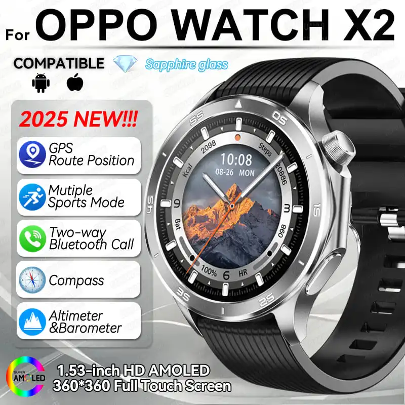 

Новинка 2024 года для OPPO Watch X2, умные часы, мужские GPS, спортивные треки, пульсометр, музыка, Bluetooth-вызов, IP68, водонепроницаемые умные часы AMOLED