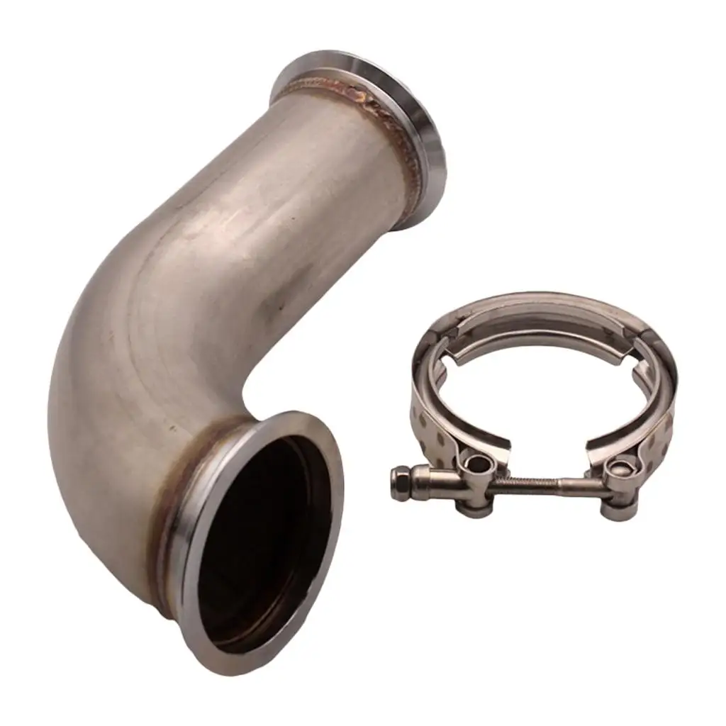 Aço inoxidável V-Band Downpipe, Flange prata com braçadeira, 90 ° Exhaust, 3 \