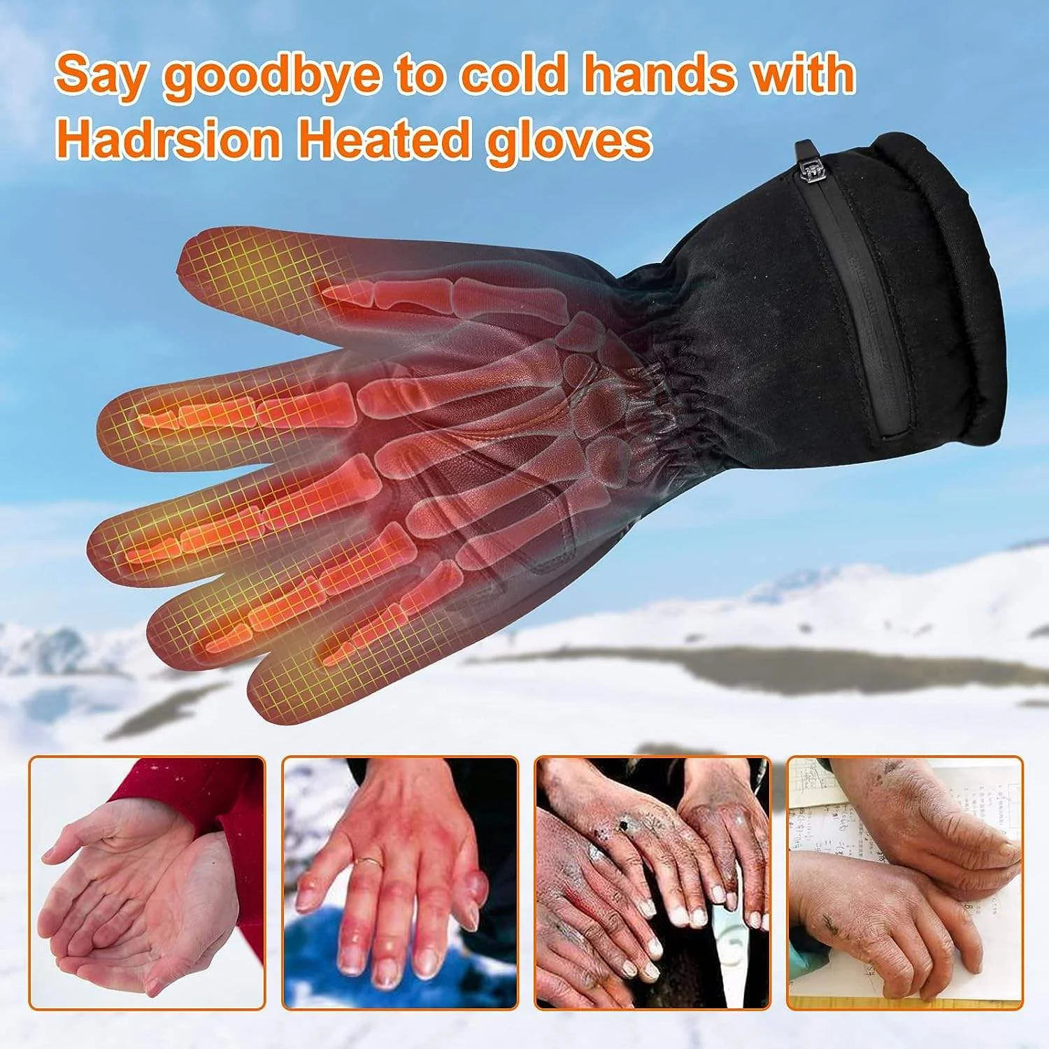 Rechargeable Electric Heated Gloves Winter Finger and Hand Warmers Waterproof Outdoor Cold-Proof Touchscreen Heating Gloves
