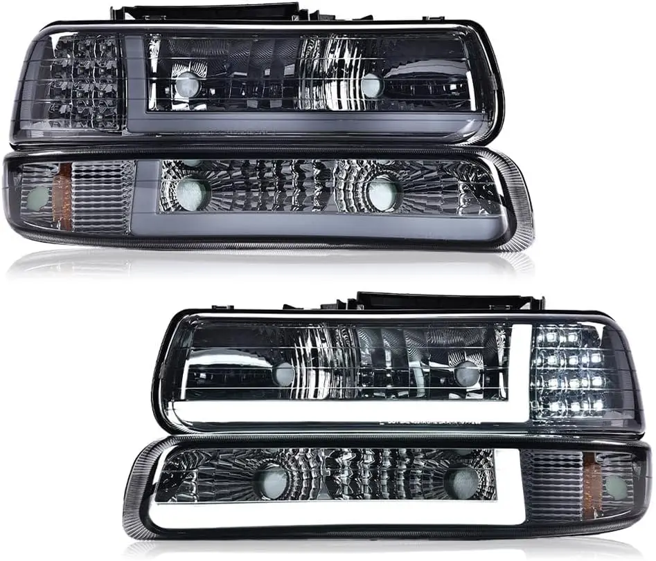 

Светодиодные фары DRL в сборе, совместимые с Chevy Silverado 1500 2500 1999-2002/подходят для фар Suburban Tahoe 2000-2006 Smoky