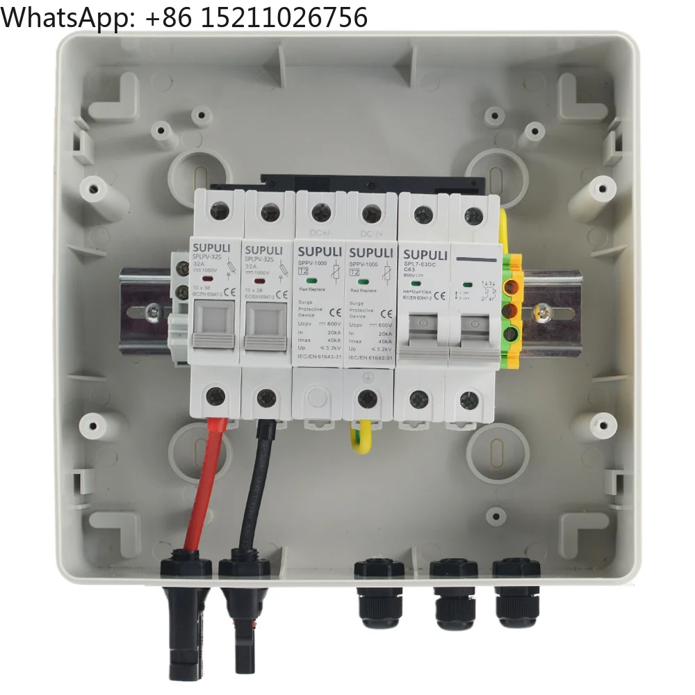 IP65 Waterproof 1 String 1 in 1 Out 600V PV Solar Surge Lightning Protection DC Combiner Box