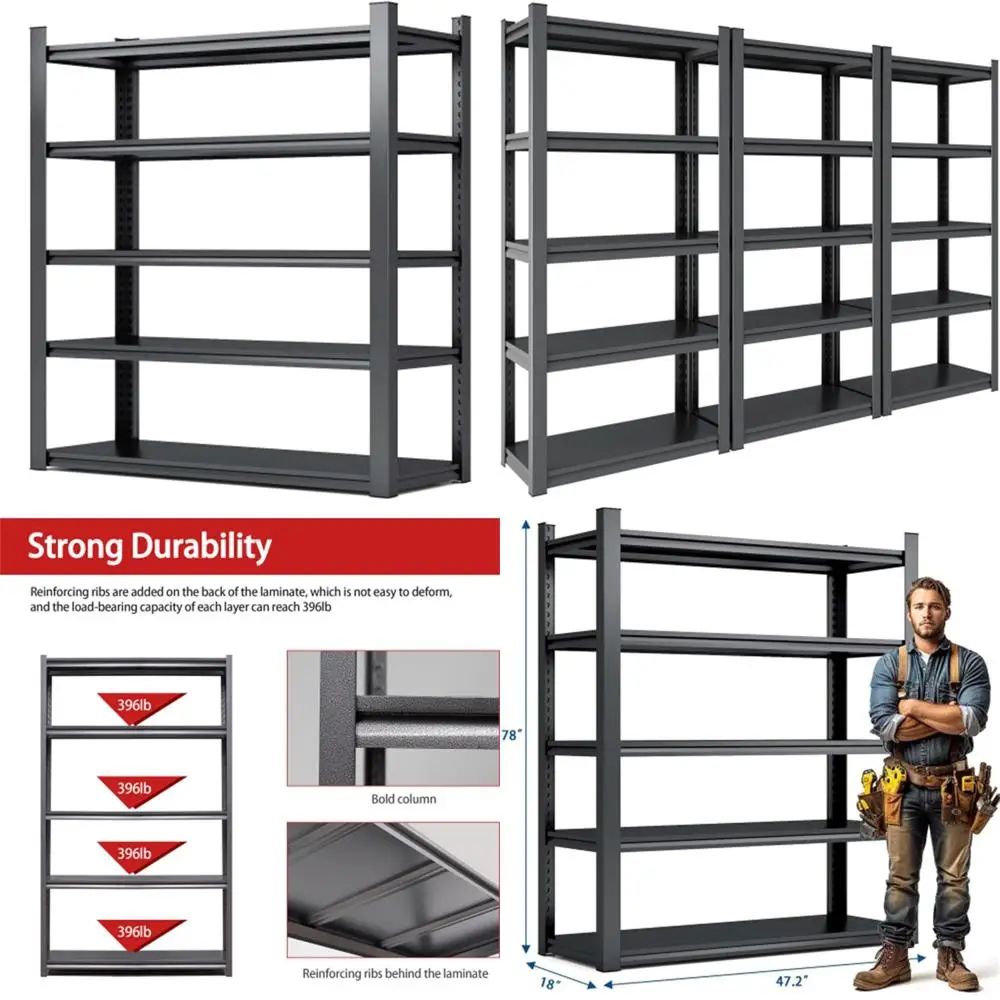 أرفف تخزين معدنية شديدة التحمل قابلة للتعديل مكونة من 5 طبقات للمرآب، سعة 2000 رطل، قوة صناعية، حل موفر للمساحة #1