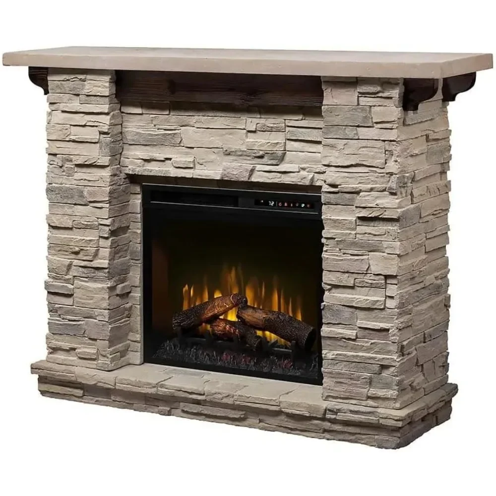 Featherston Electric Fireplace with Mantel Surround Package | Pine with Gray Stone-Look, Includes 28