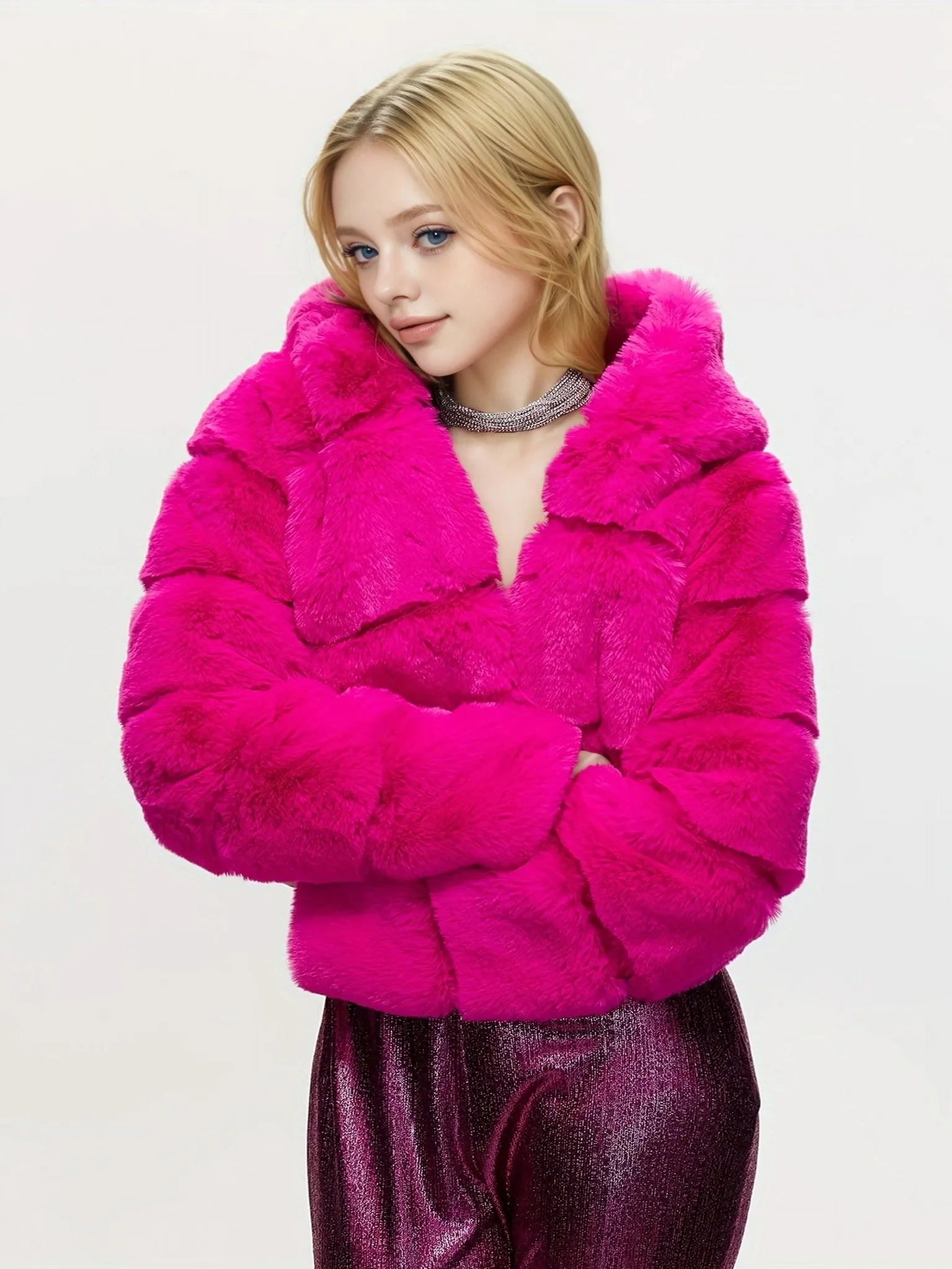 Женская шуба больших размеров из искусственного меха, модная и теплая для поездок на работу, короткая шуба из искусственного меха на молнии с капюшоном для женщин