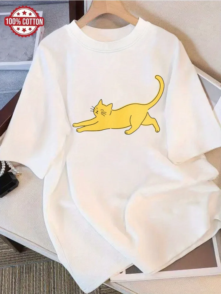 

Модная летняя хлопковая женская свободная универсальная футболка с круглым вырезом, удобная повседневная футболка для всех сезонов, повседневная футболка с короткими рукавами