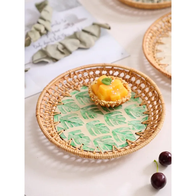 

Vietnamese rattan fruit tray ins tea room ceramic tea snack household living room snack refreshment tray