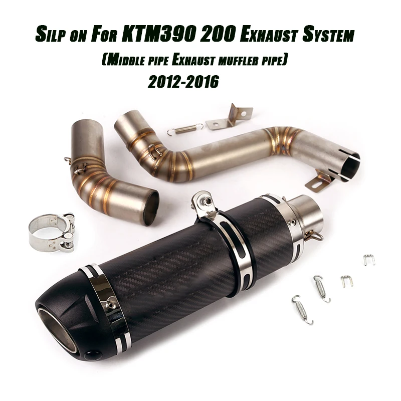 Motorcycle Exhaust System Silp on For KTM390 200 2012-2016 51mm Middle Link Tubes Connect Tail Vent Muffler Pipe Set Refit