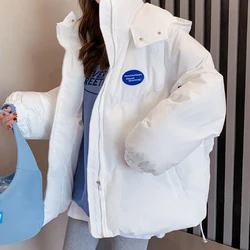 Dames Katoenen Gewatteerde Capuchon Jas 2022 Winter Nieuwe Student Dikker Warm Parka 'S Vrouw Losse Rits Wittere Parka Bovenkleding