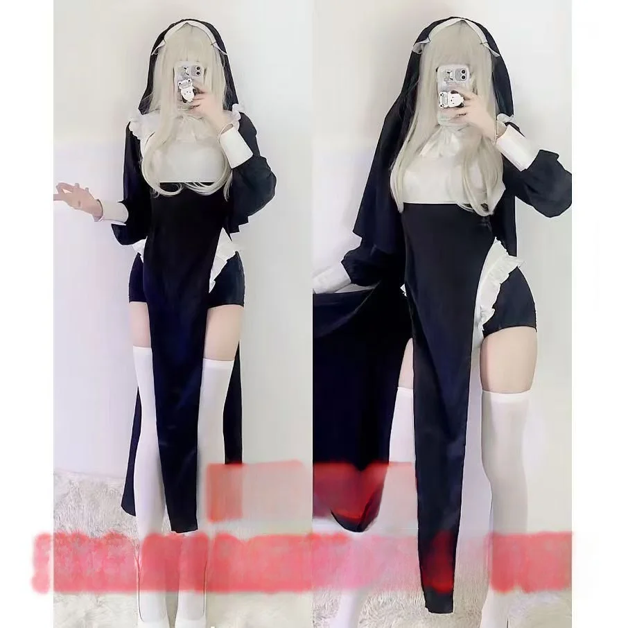 Sexy Nun Cosplay Costume Tight Suit Halloween Transformation Nun Cosplay Clothing Sister Costume Religious Cosplay Dress