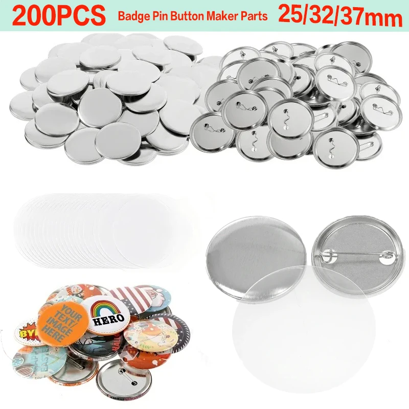 200Sets Metal Badge Pin Button Maker Parts 25mm 32mm 37mm DIY Blank Badge Button Parts for Art Crafts Making Iron-Base Badges