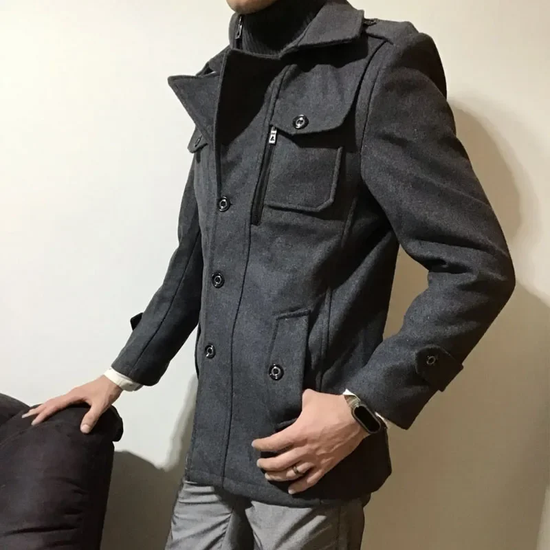 

Winter Men's Coat 2024 New Fashion Warm Fleece Male Coat Casual Gentleman Woolen Long Coat Jackets for Men Collar Jackets