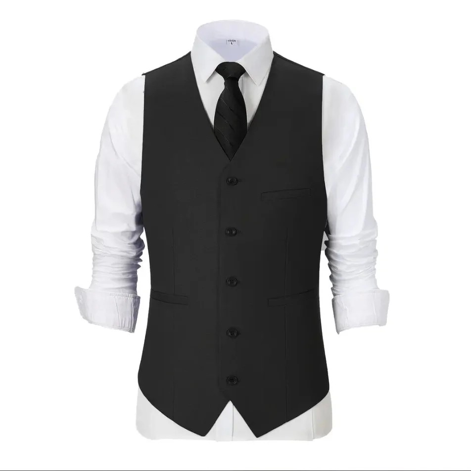 

Мужской жилет KIDWHXR: весенний, однотонный, с V-образным вырезом, приталенный, повседневный, однобортный, дышащий, универсальный