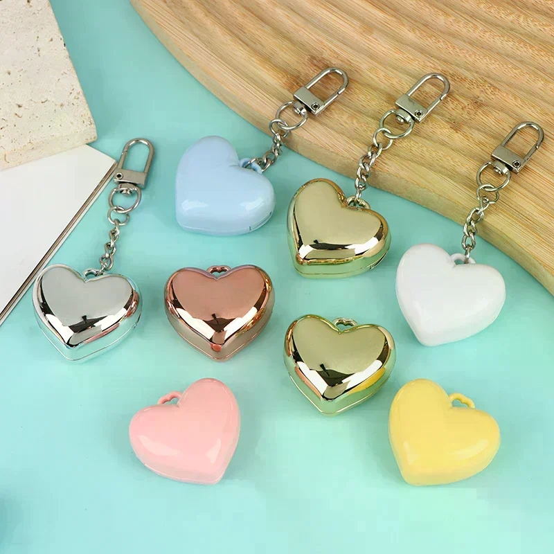 Aluminum Pan Key Chain Lipstick Case Packaging And Heart Shape Mini Empty Blush Powder Box Eye Shadow Container With Mirror 1Pcs