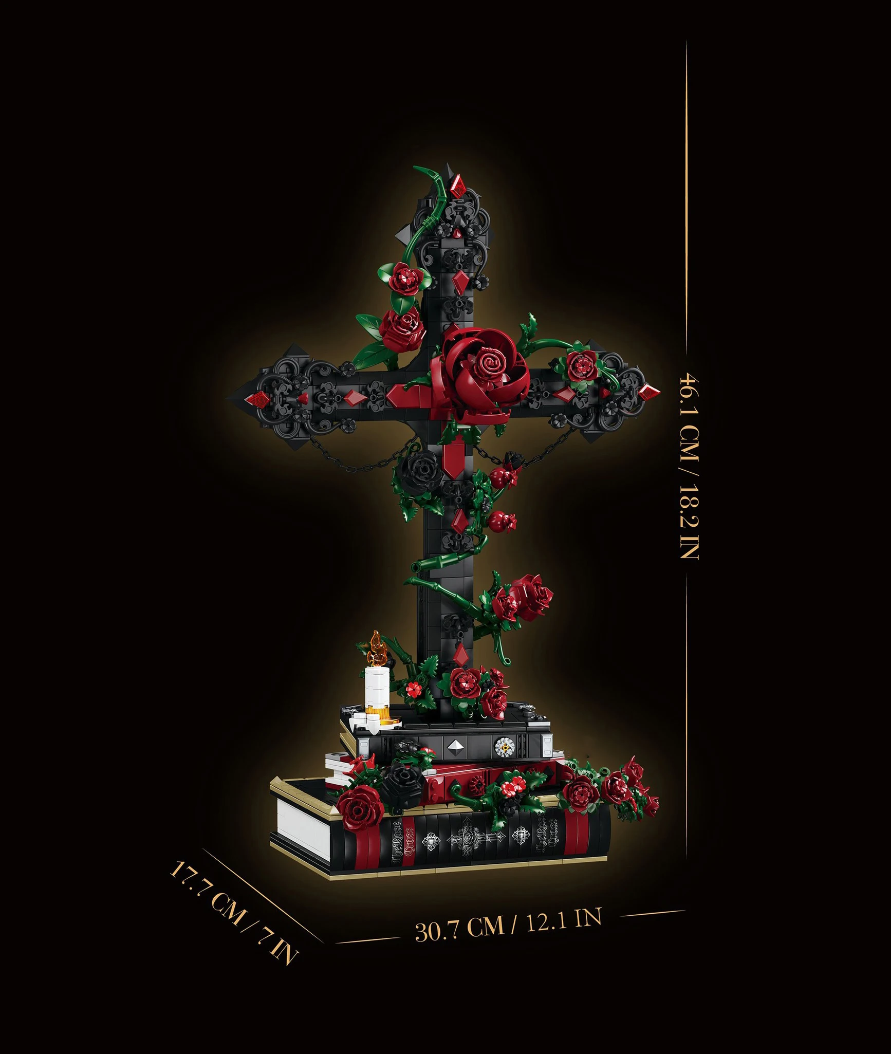 Idea Baustein Rote Rose Lernspielzeug Dunkle Blume Dornenkreuz Buch Konstruktions-Baustein-Modell Sammlerstück Schreibtischdekoration F – Detail 7