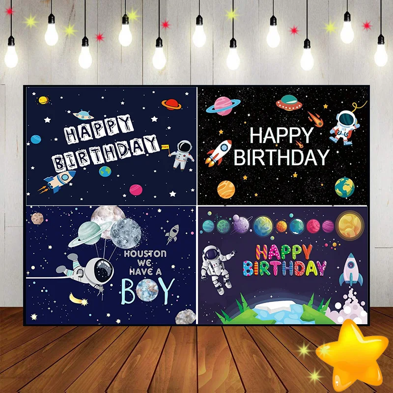 Outer Space Rocket Party Galaxy Birthday Decoration Spaceship Photo Studio Kits Planet Photography Moon Custom Backdrop Sun