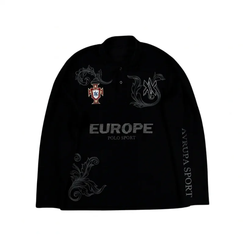 

Casual Loose Letter Printed T-shirt Street Sports Shirt Men's Retro European and American Long Sleeved Polo Shirt