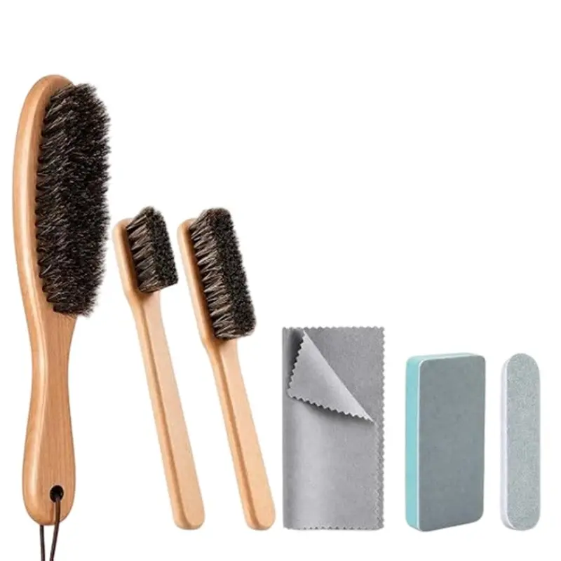 DTA4-For Silverware Cleaning Kit 6Pcs For Silver Polishing Set Natural Horsehair Brushes For Silver Teapot Jewelry Metalware