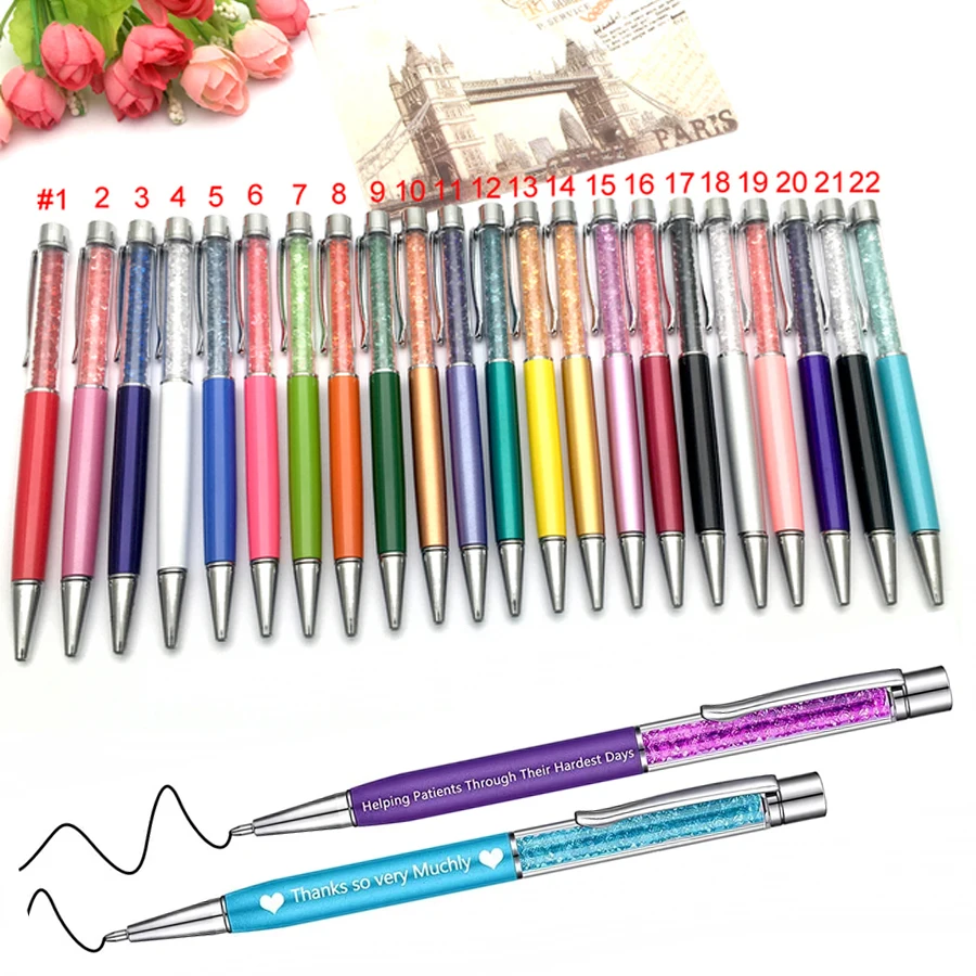 

1000Pcs/Lot Crystal Diamond Rollerball Ballpoint Pen Custom Logo Name Cute Wedding Birthday Gift Gel School Office