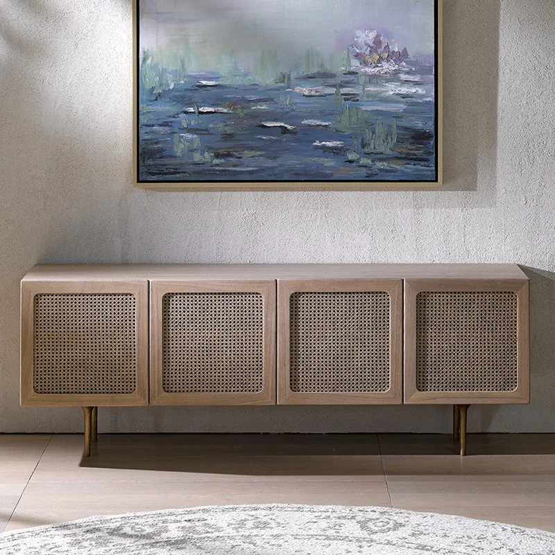

Rattan TV Cabinet, Creative Living Room Furniture Nordic Modern Simple Solid Wood TV Cabinet | FOUNDHOME