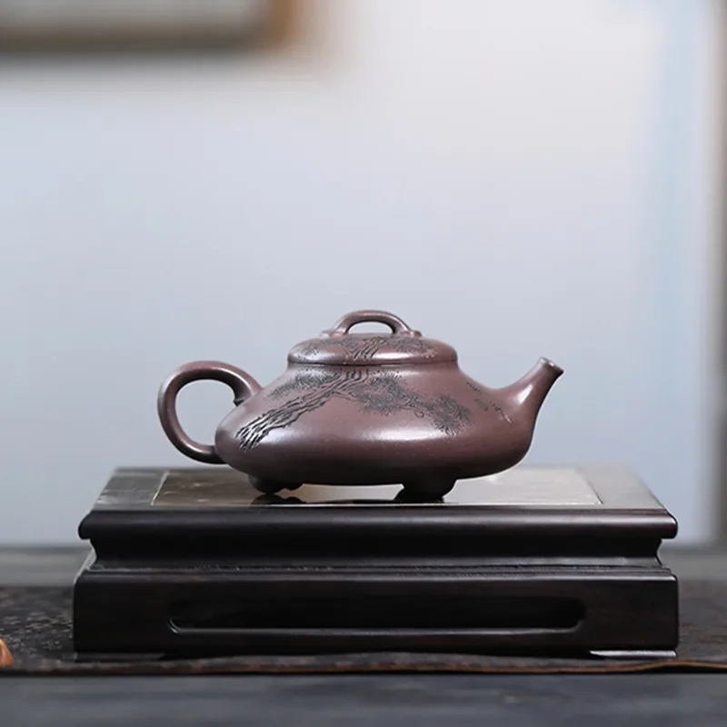 Chinese Yixing Handmade Purple Clay Teapot Raw Ore Purple Mud Tea Pot Hand-carved Tree Kettle Household Zisha Tea Set 190ml