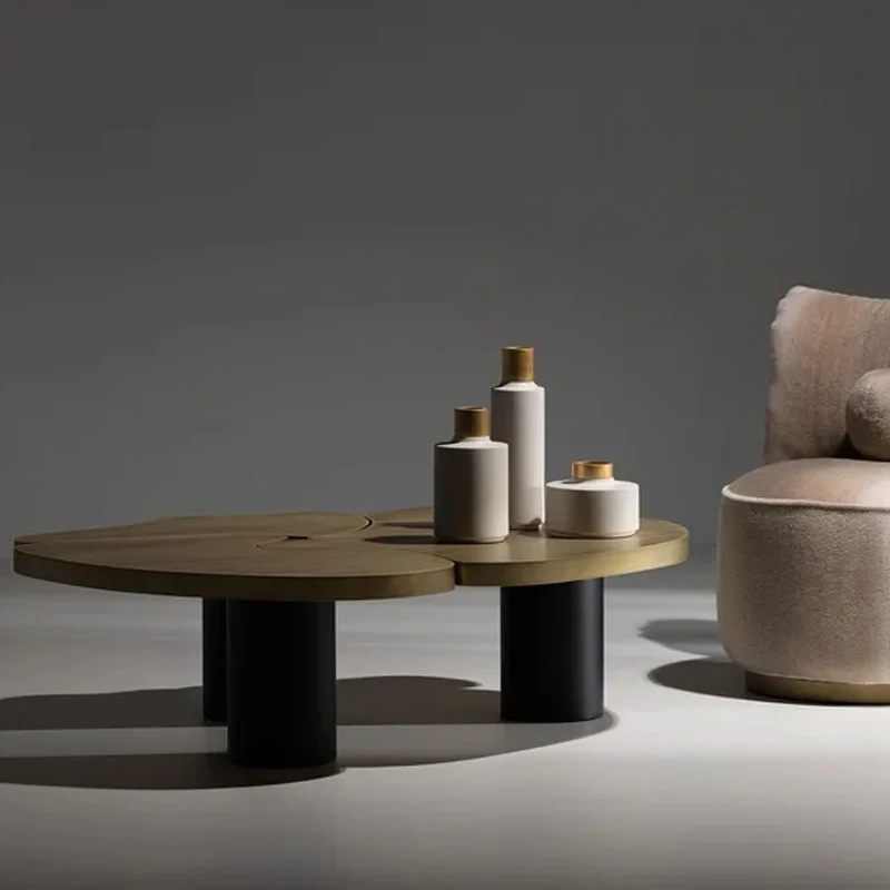 Coffee table living room stainless steel base, irregular center table metal legs sofa side table set