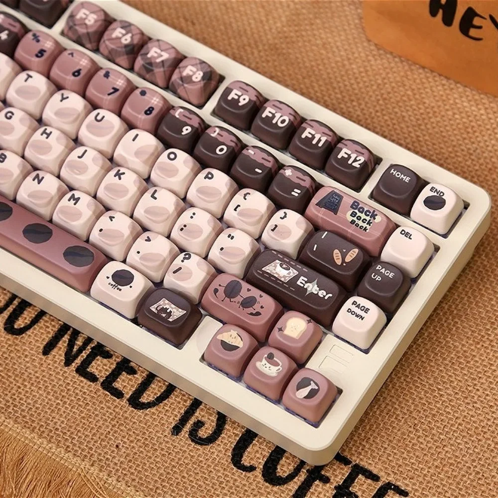 Coffee Bean Theme MOA Keycap Set PBT 131 Keys Small Full Set Cute Girl for 60/64/84/98/108 Mechanical Keyboard MX Switch