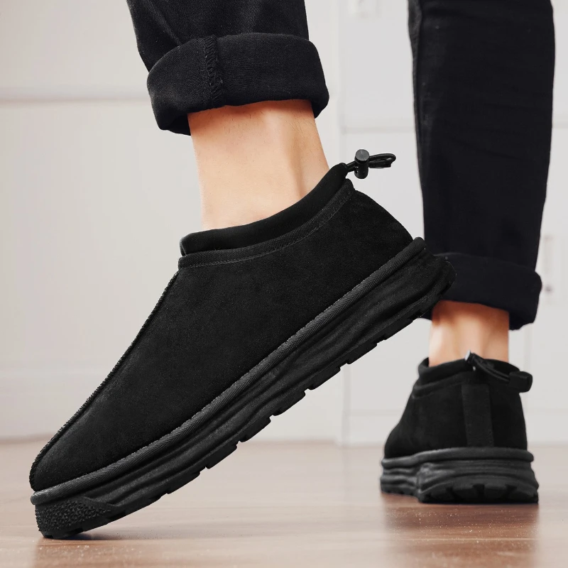 

Новые хлопковые туфли большого размера с круглым носком на осень и зиму из флиса с низким вырезом, теплый однотонный и замшевый стиль для пар