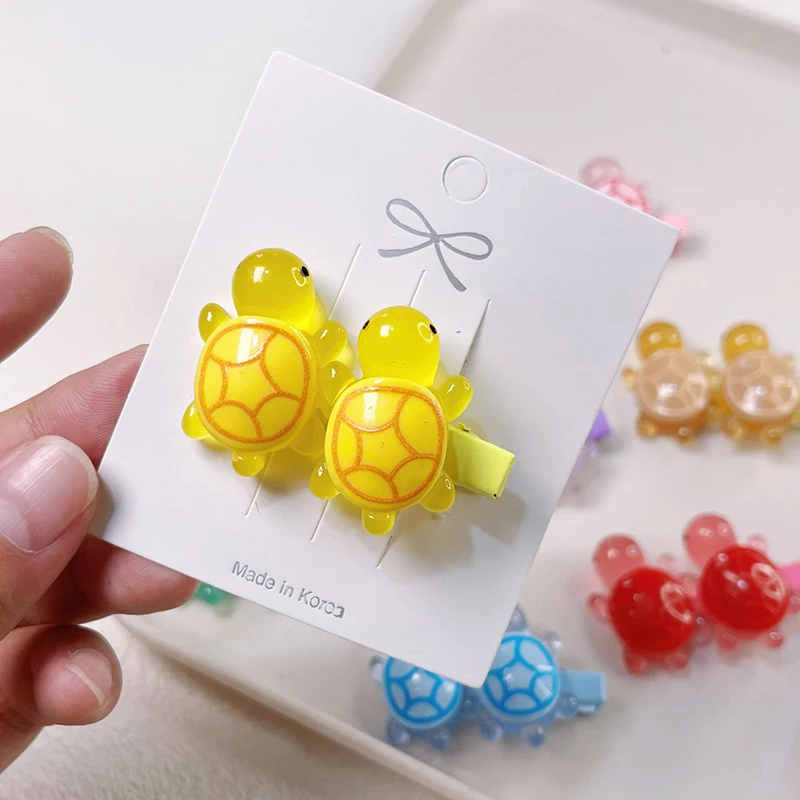 Cartoon Creative Funny Candy Color Luminous Turtle Resin Mini Cute Hair Clip For Women Girls Bangs Clip Hair Accessories