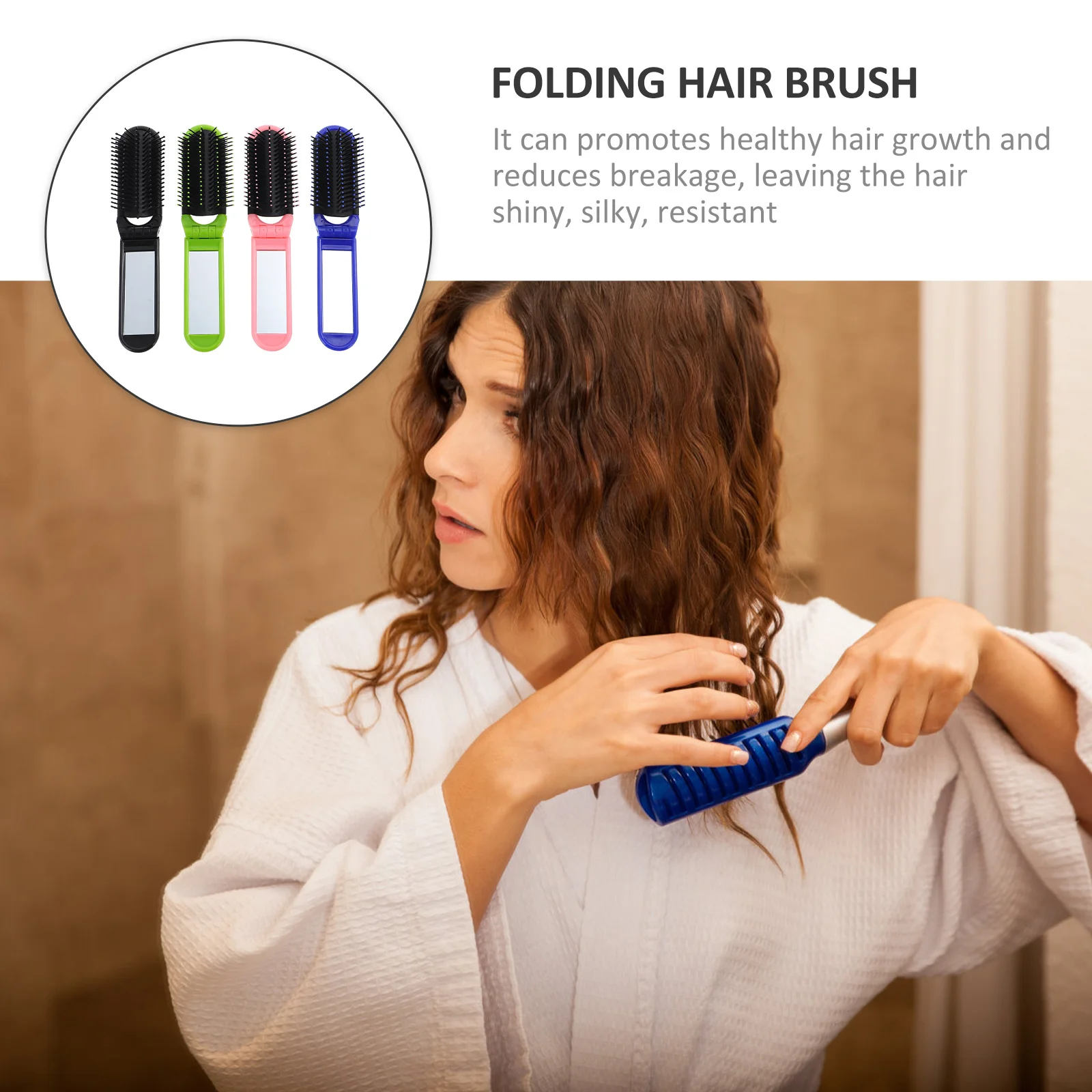 4Pcs Portable Folding Hair Brush with Mirror Space-Saving Travel Comb Ergonomic Handle for -Free Daily Use
