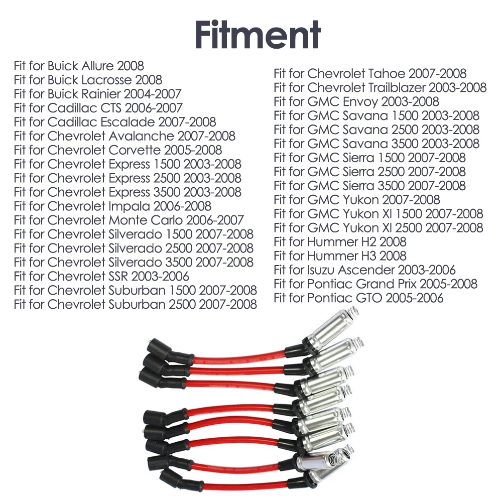 8pcs Spark Plug Wire Ignition Cables for Chevrolet Avalanche Corvette Express Silverado,for Savana Sierra Yukon M8-48322